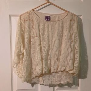 Free People Size Small Cream Floral Lace Blouson Boho Batwing Blouse Top xs